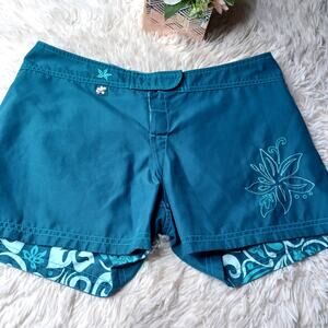 Crazy Shirts Hawaii Original Aqua Floral Board Shorts S